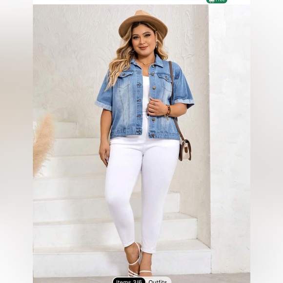 Plus Size Flap Pocket Roll Up Sleeve Denim Jacket.   New in Bag.  Size 2XL (16) - Picture 3 of 8